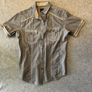 Various Artists Short Sleeve Button Down Shirt S Grey Contrast Stitching Cotton
